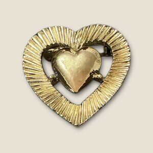 Vintage Gerrys Heart Gold-Tone Brooch Pin With Textured Open Heart Design